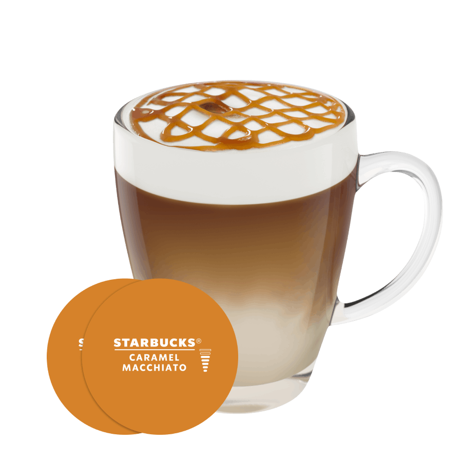 STARBUCKS® CARAMEL MACCHIATO NESCAFÉ® Dolce Gusto® kapsle a šálek